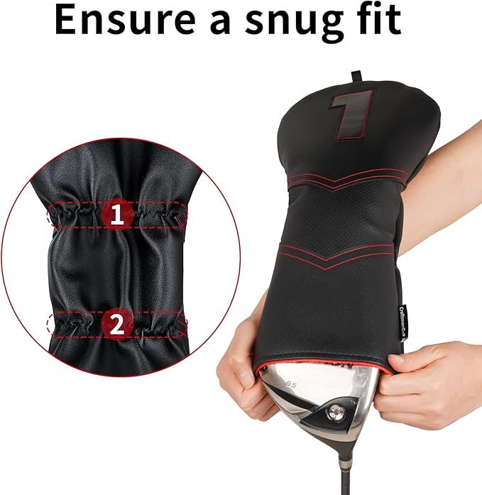 Craftsman Golf Club Cover Driver Head Cover Golf Headcover Premium Solid Black Leather Driver Headcovers for Golf Clubs