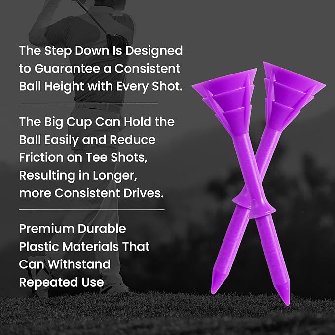 FINGER TEN Golf Tees Plastic Unbreakable 30 Tees 3 1/4 Inch and 20 More Short Tees 1 1/2 Inch with Black Golf Tee Bag, Easy to Find Value Gift Set