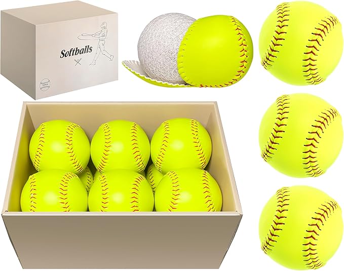 Sports Practice Softballs - 12-Inch Official Size and Weight Slowpitch Softball, Unmarked & Leather Covered Training Ball for Games, Practice and Training
