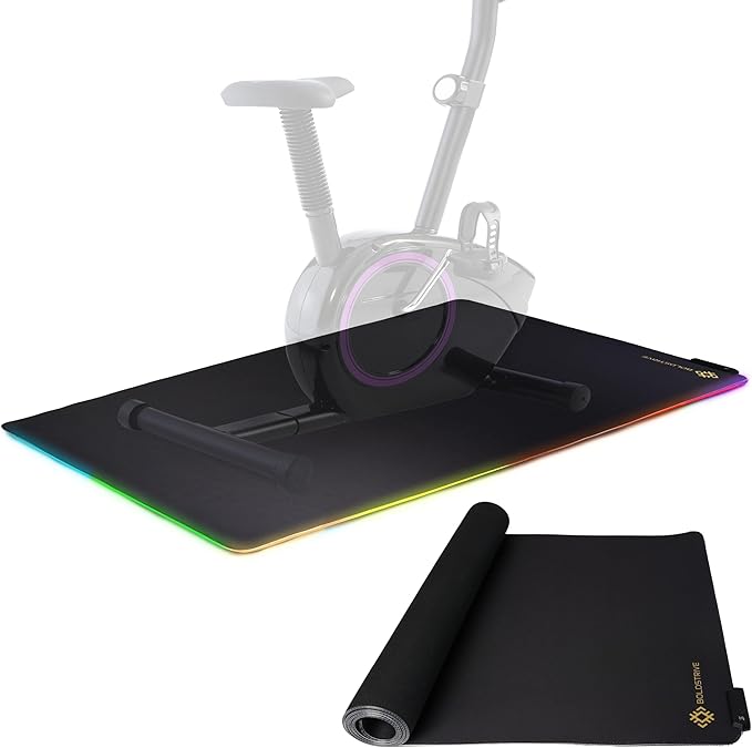LED Exercise Equipment Mat 24x48in / 30x60in - Stylish Non-Slip Floor Protection for Spin Bikes, Walking Pads, and Ellipticals - Exercise Bike Mat, Peloton Bike Mat, Peloton accessories