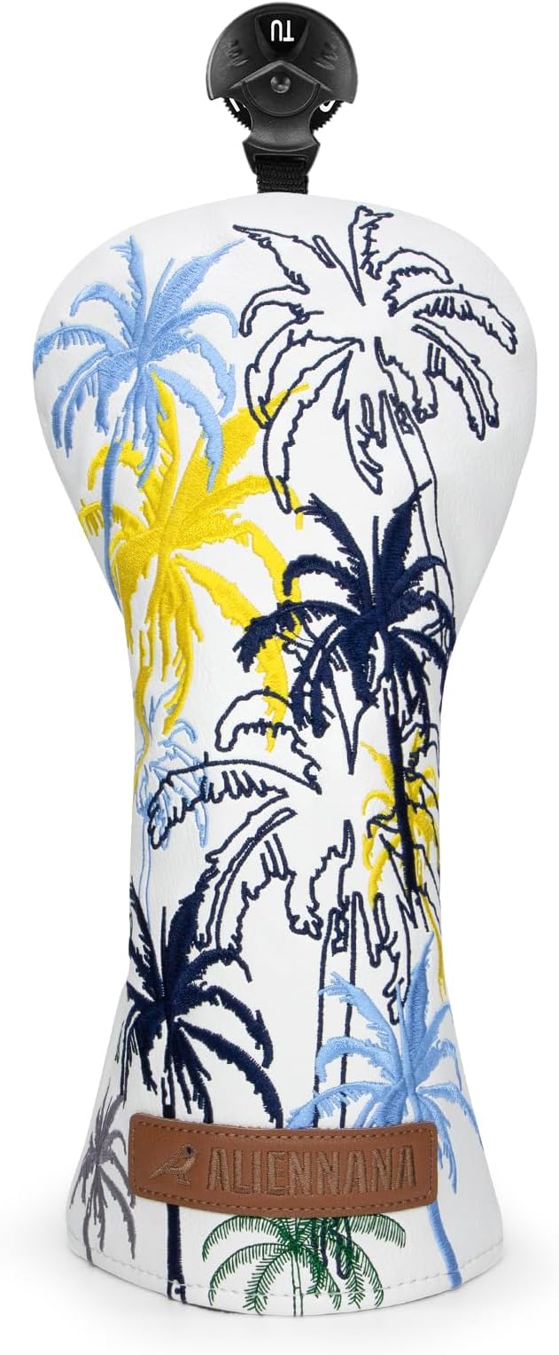 Golf Club Head Covers 3 Wood Headcover Hawaii Coconut Tree Style Elegant Embroidery Premium Leather Waterproof Driver Cover Fairway Wood Cover Hybrid Cover with Number Tags