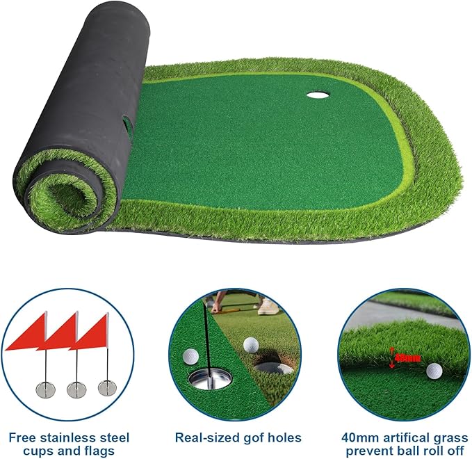 Golf Putting Green/Mat-Golf Training Mat- Professional Golf Practice Mat- Green Long Challenging Putter for Indoor/Outdoor
