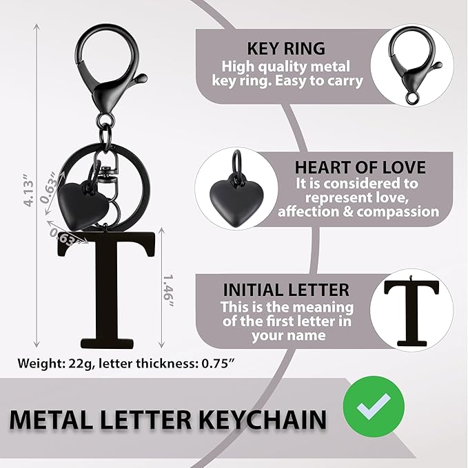 Metal Heart Alphabet Keychain for Women, Girls - Cute Initial Letter Accessories for Purse, Bag Charms and Backpack