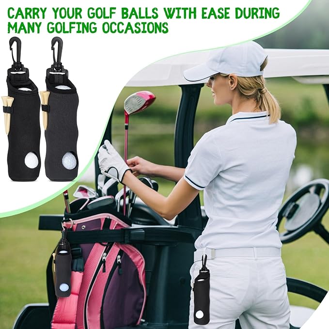 24 Pcs Golf Ball Holder Pouch with Tee Holder Keychain Belt Clip Hook Golf Carry Bag for Women Ladies Man Gifts