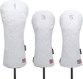 Golf Head Covers Driver Fairway #3#5 Hybrid USA Flag for Club Men Women, (Black or White)