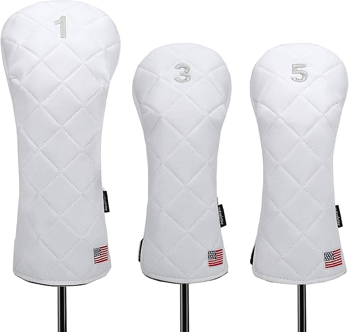 Golf Head Covers Driver Fairway #3#5 Hybrid USA Flag for Club Men Women, (Black or White)