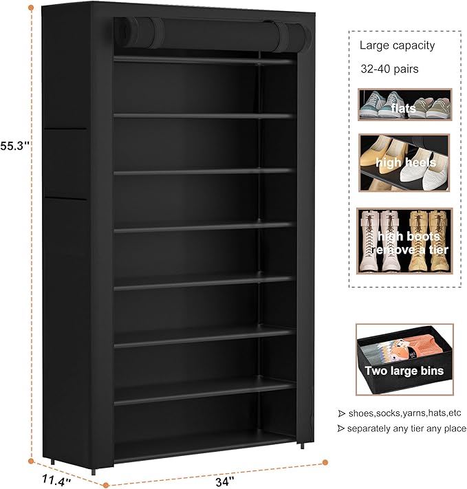 OYREL Tall Shoe Rack Dustproof Cabinet Large Capacity 8 Tier Shoe Organizer,32-40 Pairs of Shoes