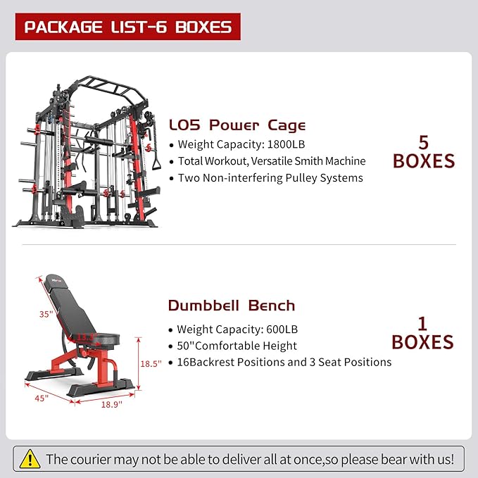 Smith Machine，Multi-Function Squat Rack Power Cage with Cable Crossover System,with Optional Weight Bench, Olympic Barbell Weight Set, for Home Gym