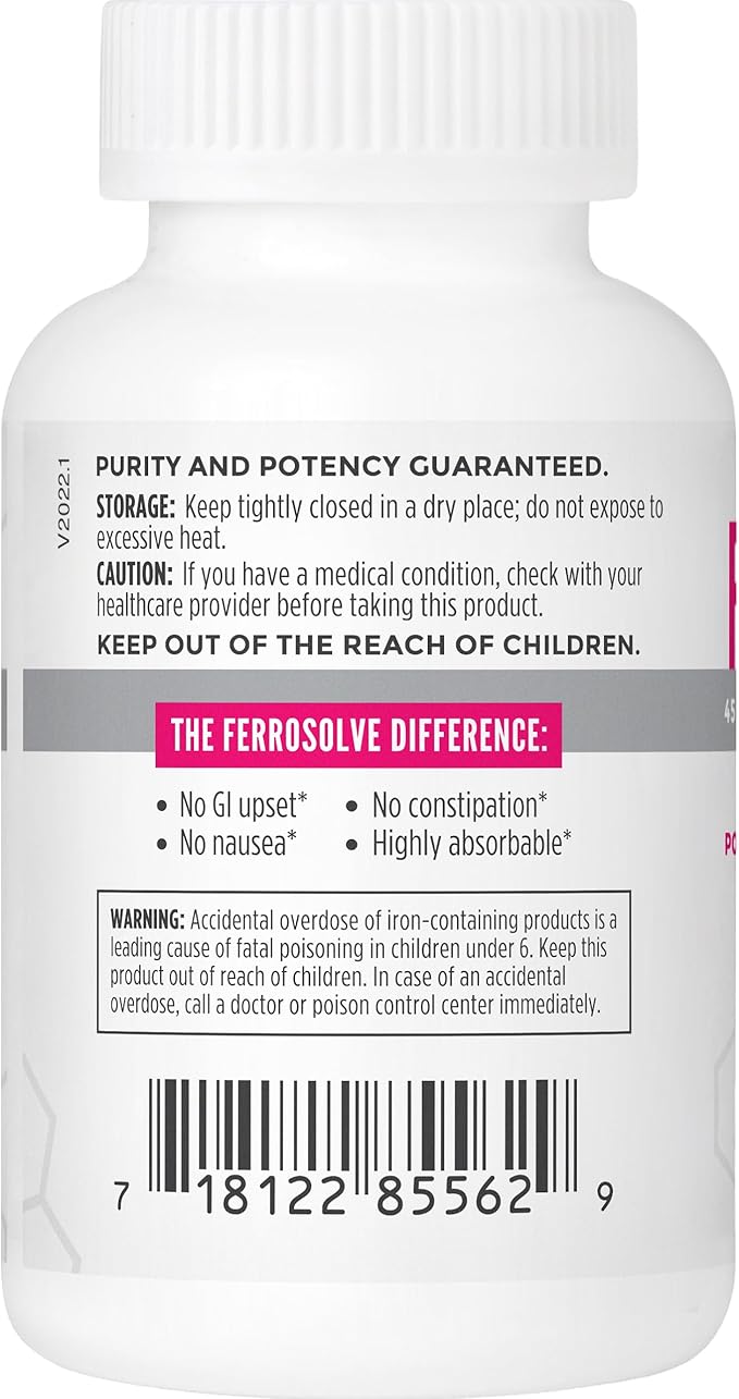 NBI FerroSolve, Best Absorption Iron Supplement 45 mg | High Potency | GI Safe | 30ct Veggie Capsules