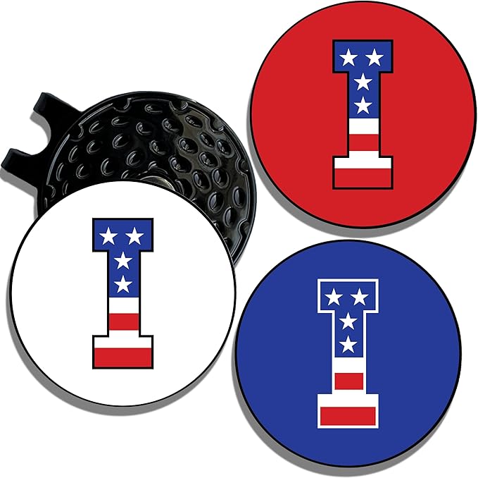 Wolf Golf Towels Golf Ball Marker Hat Clip | USA Monogram | 1 Magnetic Clip + 3 Ball Markers | Patriotic Golf Accessories for Men & Women