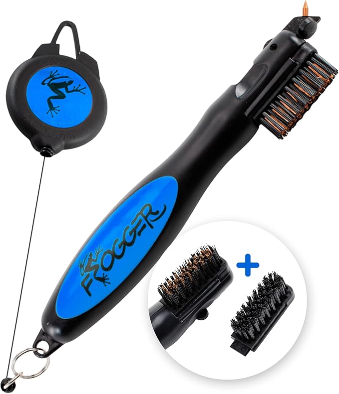 Frogger BrushPro Golf Club Cleaner with Ergonomic Grip and 2.5 ft. Retractable Cord, Sturdy Golf Club Brush and Groove Cleaner for Golfers, Golf Dad
