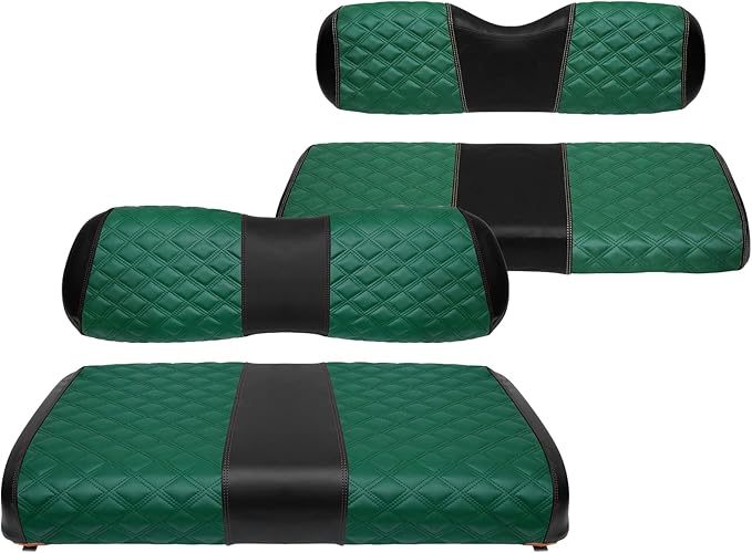 Golf Cart Seat Covers Front and Rear Waterproof and Sun Resistant Marine Grade Vinyl Leather Seat Cover Accessories for Club Car DS 2000.5-up, Green(4PCS)