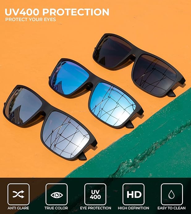 KALIYADI Polarized Sunglasses for Men and Women, Mens Sun Glasses with UV Protection for Driving Fishing Golf (3 Packs)