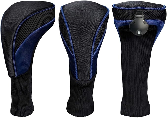 3pcs Nylon Golf Head Covers with Interchangeable Tags, Elastic Self-Fixing Closure, Durable Golf Accessories for Fairway & Driver Clubs