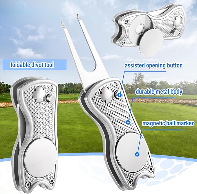 Liliful 12 Pcs Golf Accessories Kit, Include Golf Ball Bag with Hook Towel Tees Magnetic Ball Marker Divot Tool Cleaner Brush for Women Man Gifts
