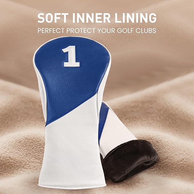 FINGER TEN Golf Club Head Covers for Woods Driver Fairway Hybrid with Interchangeable Number Tag 1 3 5 Premium Leather Headcovers for Women Men