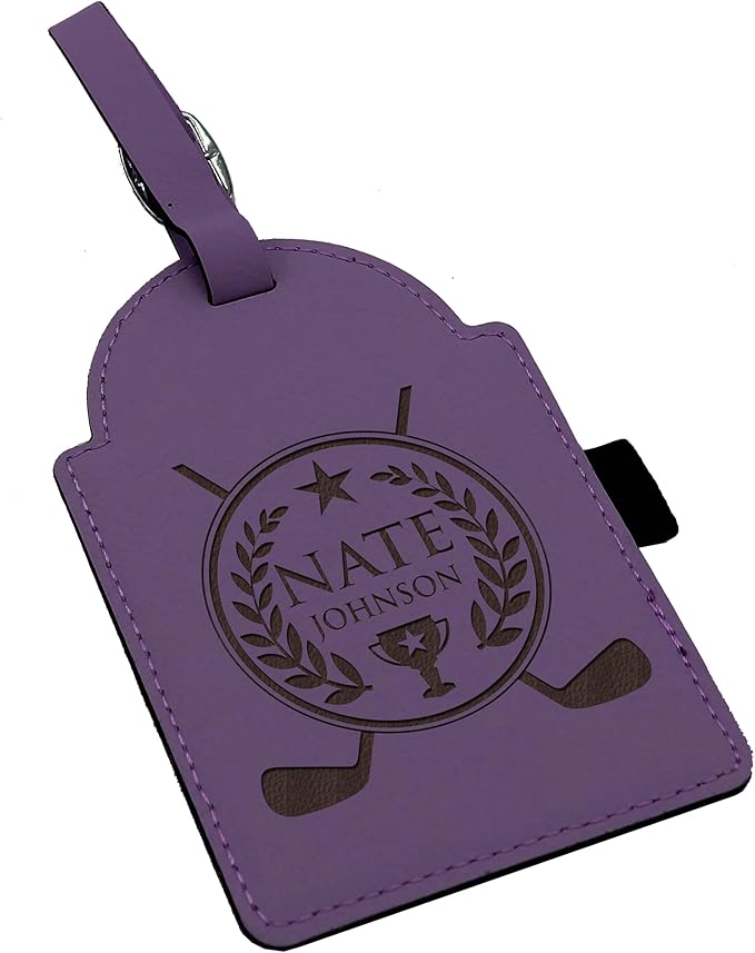 Custom Engraved Golf Luggage and Bag Tag - Personalized Golfing Accessories Gift for Golfer, Mom, Dad, Him, Her (Purple)
