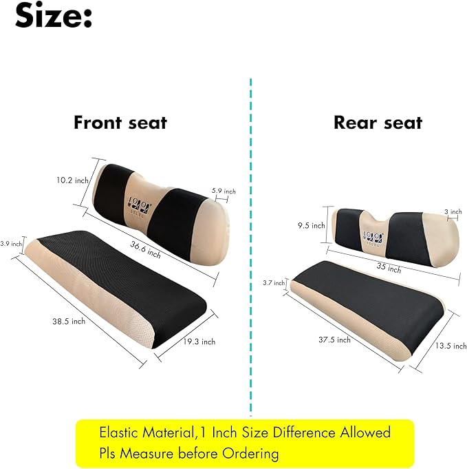 10L0L Golf Cart Front + Rear Seat Cover Set for EZGO TXT RXV 4 Passenger Models Bench Seat Covers Kit Breathable Washable Polyester Mesh Cloth (S+XS)