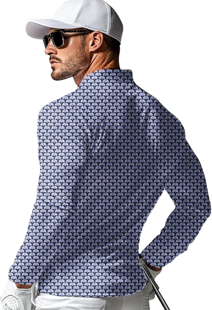 Men's Long Sleeve Golf Shirt Quick Dry 3 Button Work Fishing Outdoor Casual Collar Shirt