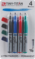 Tiny-Titan Mini Markers - Keychain Clip Golf Ball Marker - Clip On Nurse's Badge - Fine Point - Assorted Red, Blue, Green, Black - 4 Pens Per Pack