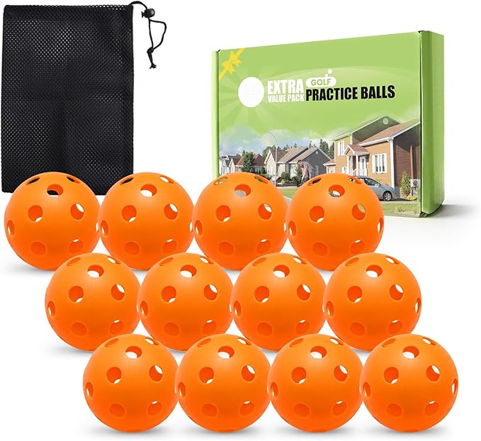 FINGER TEN Golf Practice Balls Plastic Colored Value 12/24/36/50 Pack, Limited Flight Sports Training Ball for Men Women, Indoor Outdoor Driving Range Backyard Use