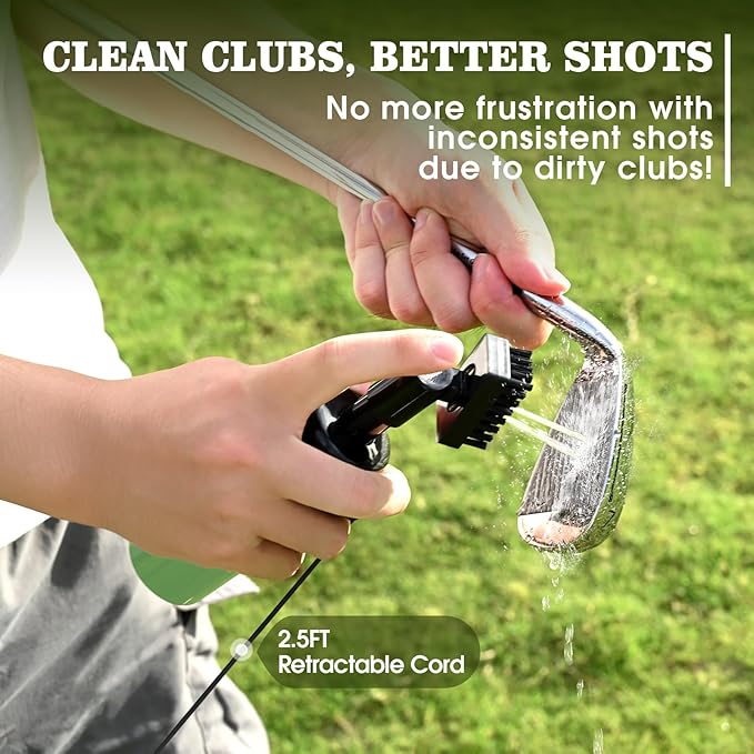 Pro Golf Club Cleaner Brush with Golf Groove Sharpener Tool Suitable for U & V-Grooves 8 Inches Golf Water Brush with Retractable Clip Hold 5oz of Water Perfect Golf Accessories for Men/Women