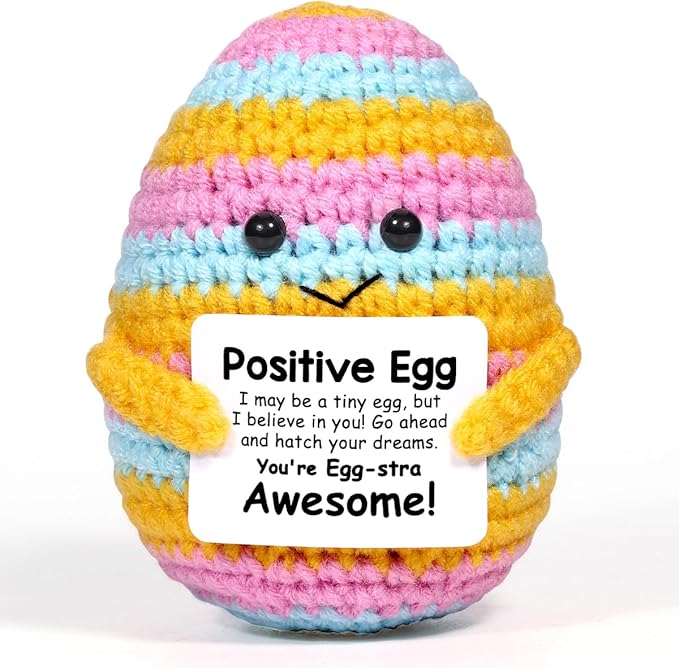AICase Crochet Positive Egg Easter Gifts Easter Basket Stuffers Essentials Fillers Decorations Home Decor Emotional Support Nuggets Stuff Funny Cute Ideas for Girls Women Friends Birthday Pascua