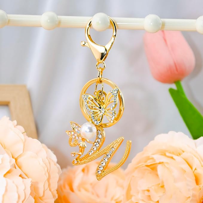 Initial Keychain Bag Charm Women Purse Charms for Handbags Accessories Charm for Wallet Butterfly Pendant for Girls