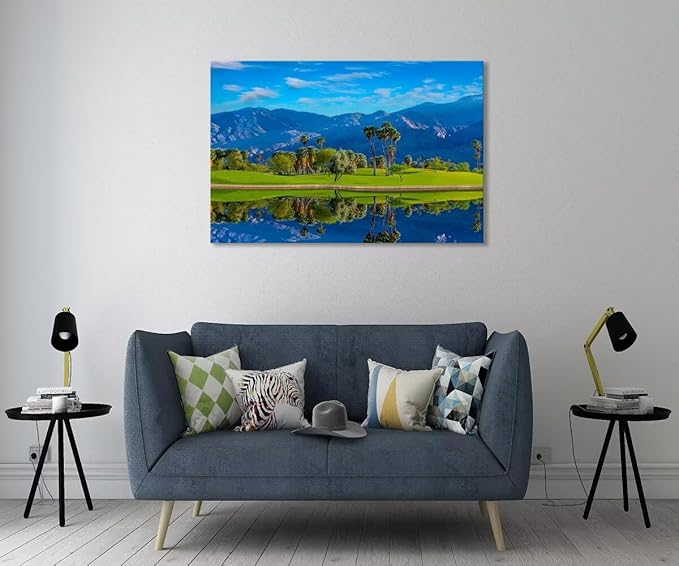 Sonoran Desert of southern California Golf Course Canvas Wall Art for Living Room Bedroom Bathroom Home Decorations Golf Course Picture Poster Framed Artwork Ready to Hang(12''H x 16''W)