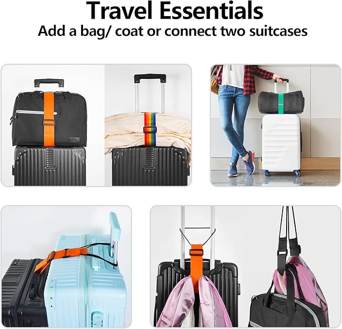 BILIONE Add a Bag Luggage Straps 2 Pack, Adjustable Bungee Elastic Belt to Connect Two Suitcases, Secure Carry On & Travel Essentials (Green)