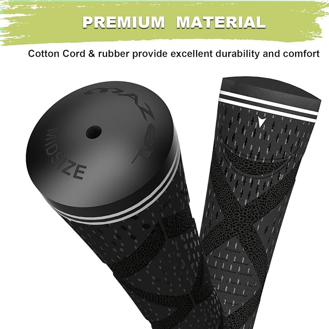 MAZEL Cord Rubber Golf Grips for Men - 10 Pack,All Weather Control Golf Club Grips Standard/Midsize,High Feedback & Traction