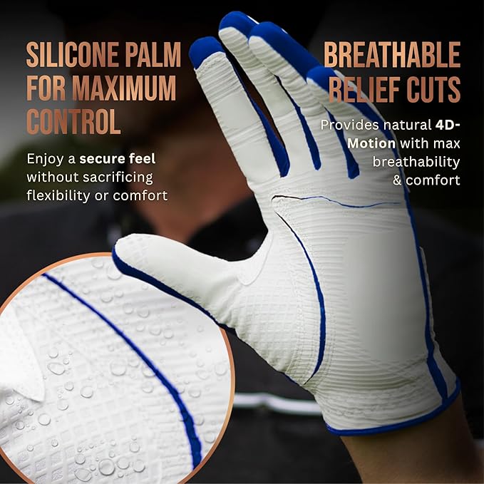 Copper Tech Plus (2 Pack) Golf Gloves Men Right Handed Golfer Or Left Handed Golfer | Copper Compression Joint Support with Flexible & Comfortable Fit | AAA Leather Construction & Tacky Silicone Pad