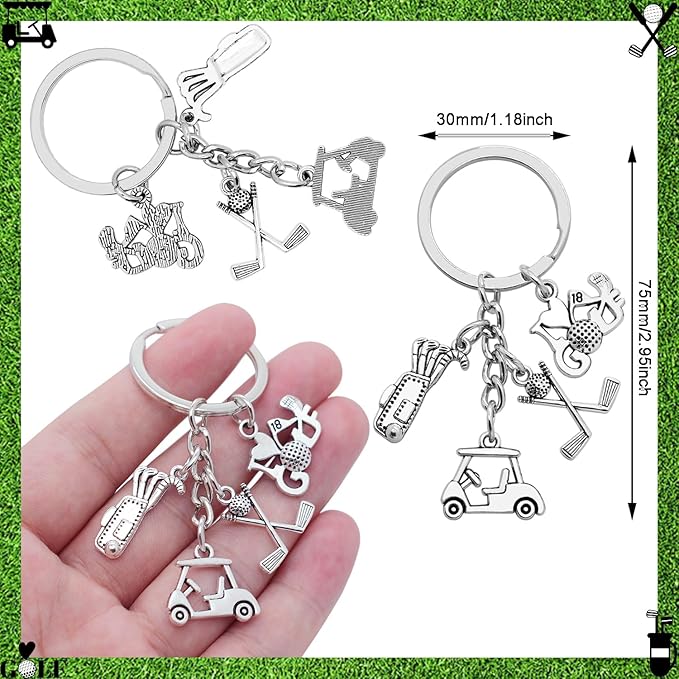 12Pcs Metal Golf Keychain Unisex Sport Keyrings Golf Club Golf Cart Golf Bag I Love Golf Charm Key Holder for Women Men Gift or Sports Party Decorations
