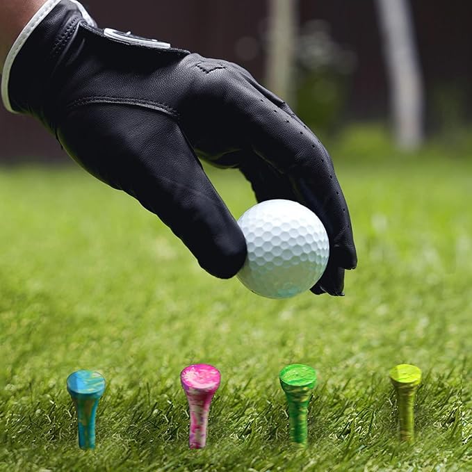 Amy Sport Golf Tees Styllish Bamboo Wooden Coloured Painted Bulk 200 Pack 1 1/2 3 1/4 2 3/4 Inch Tee, Enhanced Visibility Color Purple Pink Green Blue, Practice for Men Women