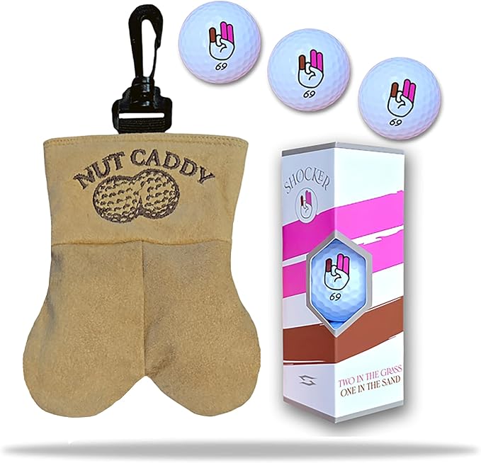 Nut Caddy Golf Ball Holder for Men - Includes Shocker 69 Balls Hilarious Gag Gift for Golfers Dad Husband Premium Quality Storage Tees Glove