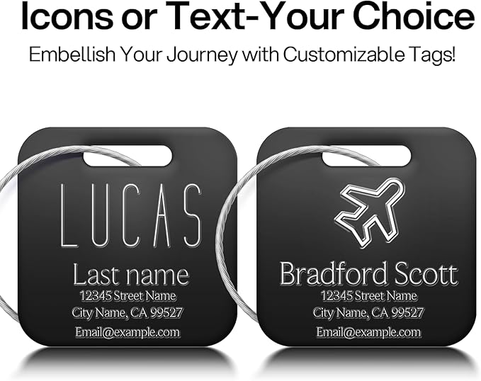 Personalized Luggage Tags - Custom Metal Luggage Tags for Suitcases, Backpacks and Bags with Your Personalized Photo Club Logo Text (Square-Black)