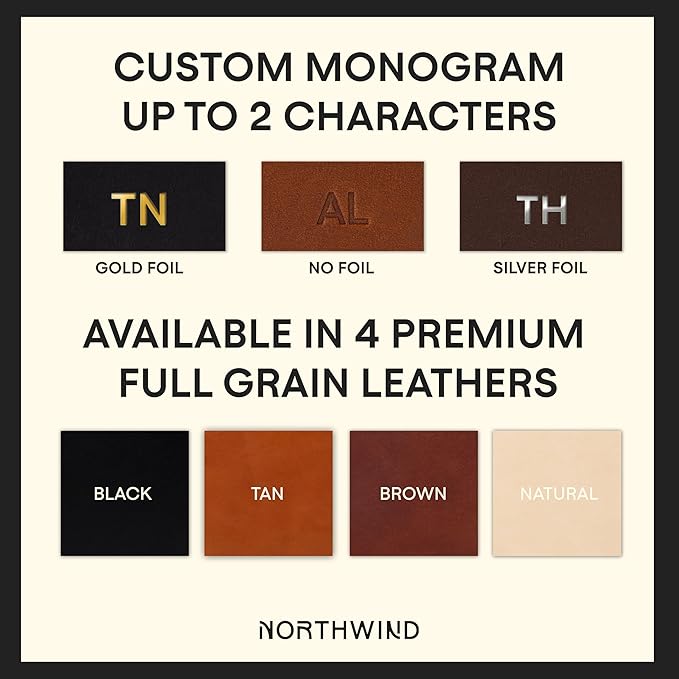 Northwind Personalized Leather Golf Ball Markers (Set of 2) – Monogrammed Full Grain Genuine Leather, Debossed & Handmade in USA – Custom Golf Accessories, Unique Premium Gifts for Men, Dad & Golfers