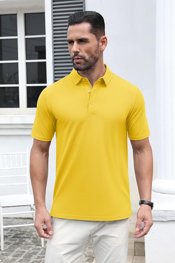 MAGCOMSEN Men's Polo Shirts Short Sleeve Cotton Pique 3 Button Classic Fit Casual T-Shirt Performance Golf Shirts