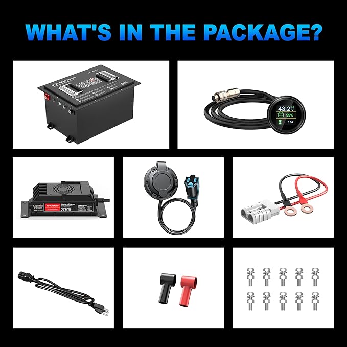 48V 105Ah Lithium Golf Cart Battery, Built-in Smart 250A BMS with Round LCD Dispaly & Mobile APP, 6000+ Cycles Rechargeable LiFePO4 Battery, Max 12.8kW Power Output, Perfect for Golf Carts