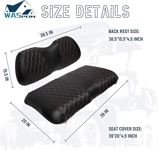 Golf Cart Vinyl Replacement Seat Covers fits Club Car Precedent 2004+, Diamond Front Seat Cover Black Stitching Durable Breathable & Easy to Clean