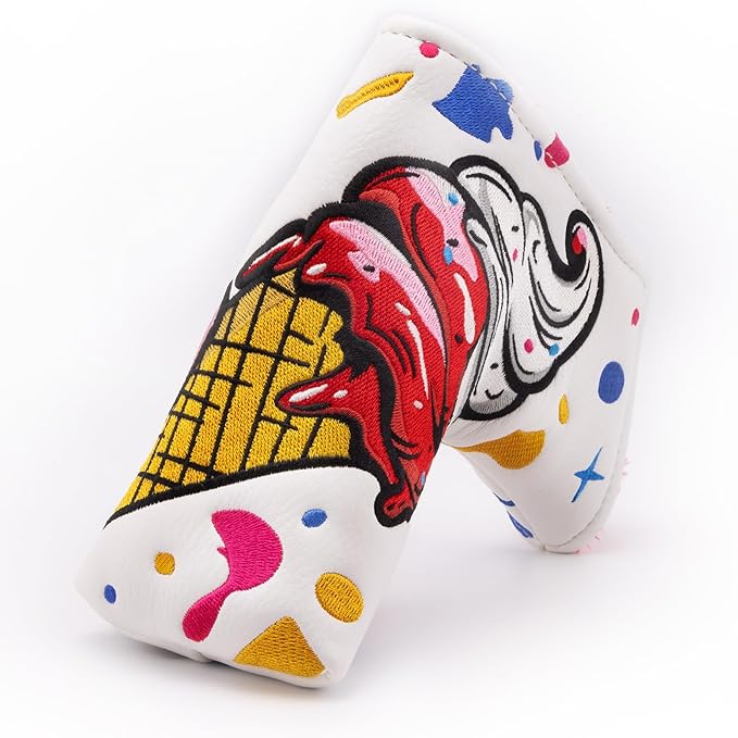 Golf Club Head Covers, Ice Cream Golf Headcovers for Drivers, Fairway Woods, Hybrids, Mallet Blade Putter Cover, Funny Golf Club Covers with Premium PU Leather and Advanced Embroidery for Most Brands