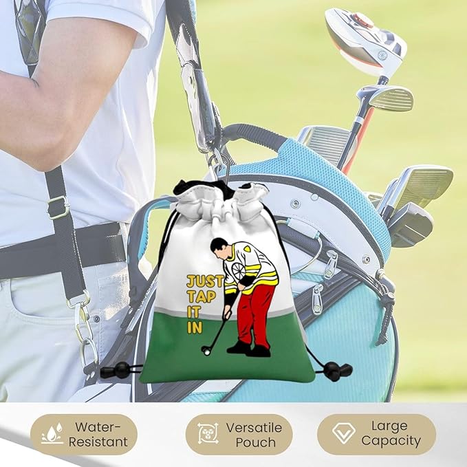 Artpreti Funny Golf Valuables Pouch,Golf Pouch Bag with Drawstrings Golf Tee Bag Pouch Leather Golf Tee Ball Bag for Men Women - Just Tap It in