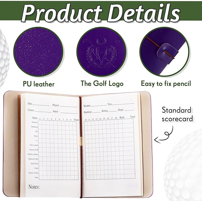 Yexiya Golf Scorecard Book with Pencil Leather Golf Journal Scorecard Holder Accessories Notebook Log Book Pocket Scorebook Gifts for Men Golfers, Sports and Outdoor Club Accessories