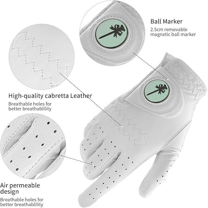 Swig Sip Womens Cabretta Leather Golf Glove Left Hand All-Weather Breathable Design with Ball Marker Ladies Golf Gloves for Training & Golfing