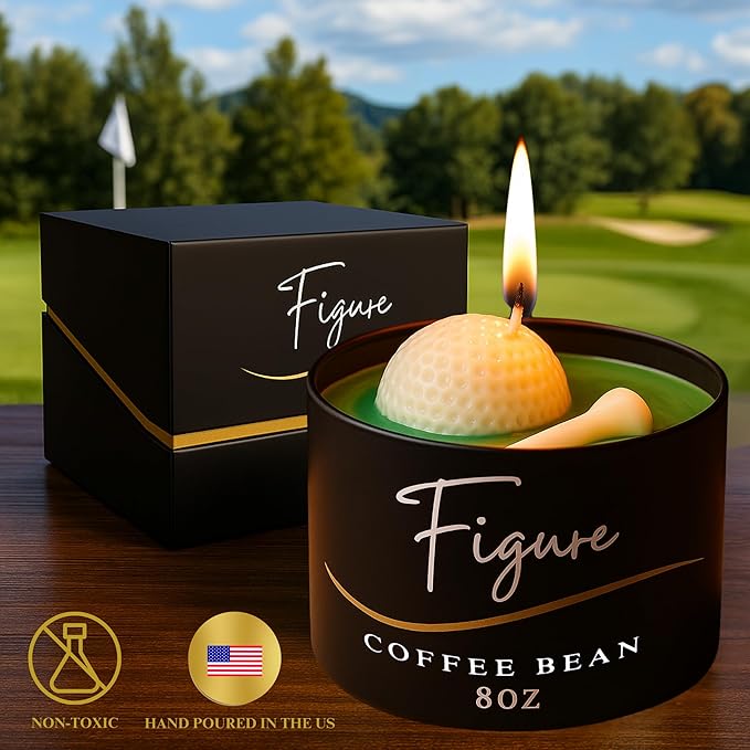 All-Natural Golf Candle – Coffee Bean Scent | Hand-Poured in The USA | Beeswax & Soy Wax | Non-Toxic | 100% Beeswax Wick | Premium Gift Box | Candle Gifts for Men & Women
