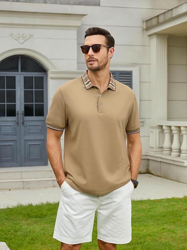 Alex Vando Mens Golf Shirts Moisture Wicking Quick-Dry Short Sleeve Fashion Designed Polo Shirts for Men