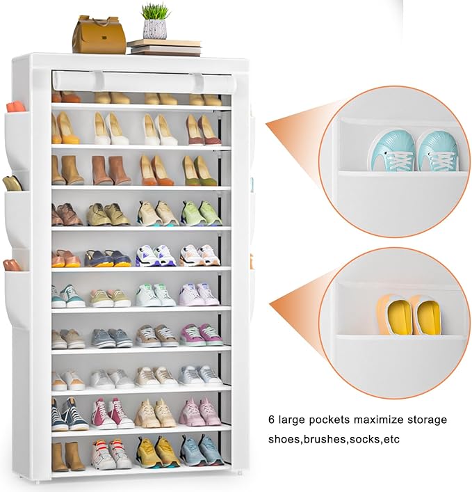 OYREL Shoe Rack 10Tier Large Capacity 50-56Pairs Beautiful Tall Shoe Shelf Free Standing Storage Cabinet Entryway Closet
