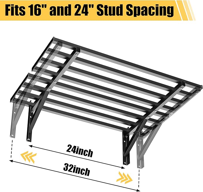 Ultrawall Heavy Duty Garage Wall Shelves, 2 x 3 ft Wall Mounted Storage Shelves, Holds Up to 800Lbs, 2Pack, Black