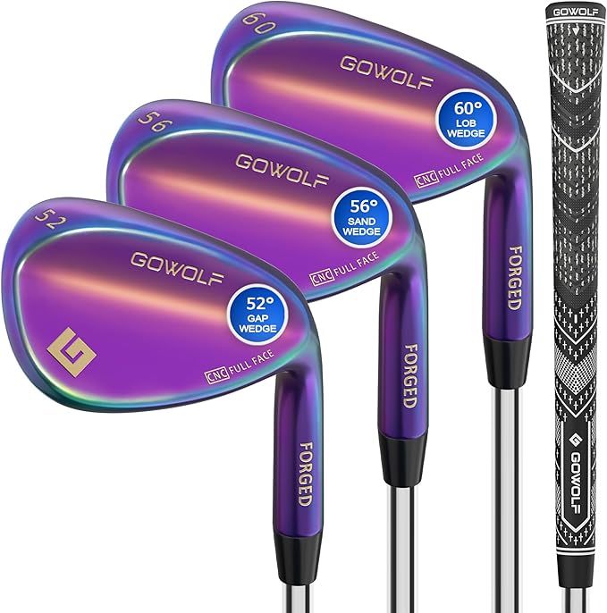 Gowolf Forged Golf Wedges 50/52/54/56/58/60/69 Degree Single or Sets for Men, Right Hand Premium Full Face Gap Wedge Sand Wedge Lob Wedge Golf Club, Great Golf Gifts - CNC Milled Face for More Spin