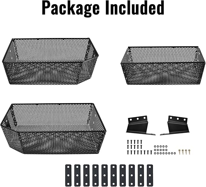 Golf Cart Inner Front Storage Basket for E-Z-GO RXV 2008+, No Drilling Combined Steel Independent Front Inner Dash Tray Storage Organizer for EZGO RXV 2008-2025 Accessories, Black